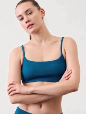 ☀️ NWT Athleta Scoop Pique Bikini Top Teal Textured Size Medium